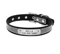 Personalized Cat Collar Custom PU Leather Cat Collar Outdoor Reflective Cat ID Tag Collar For Chihuahua Pug French Bulldog Labrador,black,S