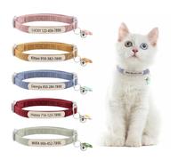 Personalized Cat Collars Breakaway with Bell, Custom Corduroy Cat Collar with Name and Phone Number, Cute Collar with Flower Accessories for Cat or Kitten