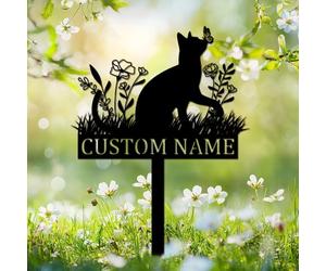 Personalized Cat Grave Marker for Cemetery,Custom Cats Memorial Garden Stake Metal Name Signs,Customized Flowers Butterfly Pets Memories Sympathy Gifts,Pet Tombstone Burial Plaque for Lawn Outdoor
