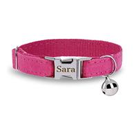 Personalized Cat Kitten Collars with Bow Bell,Custom Engraved Kitty Collars for Girls Boys Cats -Hot Pink