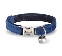 Personalized Cat Kitten Collars with Bow Bell,Custom Engraved Kitty Collars for Girls Boys Cats Soft Velvet Pattern-Navy