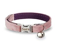 Personalized Cat Kitten Collars with Bow Bell,Custom Engraved Kitty Collars for Girls Boys Cats Soft Velvet Pattern-Pink