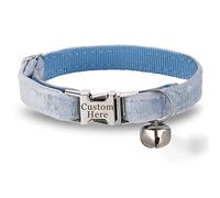 Personalized Cat Kitten Collars with Bow Bell,Custom Engraved Kitty Collars for Girls Boys Cats Soft Velvet Pattern-Blue