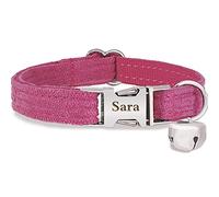Personalized Cat Kitten Collars with Bow Bell,Customize Engraved Name and Number Soft Stripe Velvet Kitty Collars for Girls Boys Cats (Rose Pink)