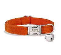 Personalized Cat Kitten Collars with Bow Bell,Customize Engraved Name and Number Soft Stripe Velvet Kitty Collars for Girls Boys Cats (Orange)