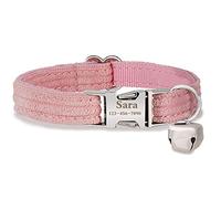 Personalized Cat Kitten Collars with Bow Bell,Customize Engraved Name and Number Soft Stripe Velvet Kitty Collars for Girls Boys Cats (Pink)