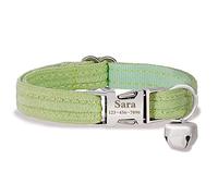 Personalized Cat Kitten Collars with Bow Bell,Customize Engraved Name and Number Soft Stripe Velvet Kitty Collars for Girls Boys Cats (Light Green)