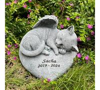 Personalized Cat Memorial Gifts Outdoors - Cat Angel Statue Sleeping on a Heart-shaped Cat Memorial Stone, Cat Grave Markers with Engraved Name and Dates, Bereavement Gifts for Loss of Cat