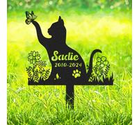 Personalized Cat Memorial Grave Marke, Personalised Butterflies Flowers Cat Memorial Garden Stake, Custom Metal Pet Grave Markers for Cats Memorial Plaque Yard Sign Cemetery Decorations