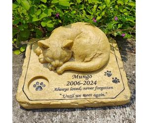 Personalized Cat Memorial Stones, Cat Headstone, Engrave Pet Memorial Stones Grave Markers With A Cat Kitten Angel Statue On The Top.