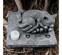 Personalized Cat Memorial Stones with Candle Holder, Cat Memorial Garden Stones with Sleeping Cat Statue in God's Hands Waterproof Cat Grave Markers Tombstones Headstone Sympathy Gifts, 8.5"x7.5"x4.7"