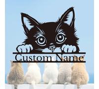 Personalized Cat Metal Wall Art, Custom Pet Lover Gift for Home & Garden, 12"-30" Halloween Decor, Memorial Sign, Peeking Silhouette Door Hanger (Style B)