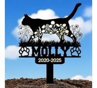 Personalized Cat Name Memorial Grave Stake Marker,Custom Floral Metal Yard Stake with Butterfly Accents, Pet Name Engraved Garden Sign for Loss Remembrance (Style D)