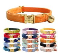 Personalized Cat Necklace with Engraved Name and Bell, Personalized Velvet Collars for Puppy Kittens (Orange, S(6"-10"))