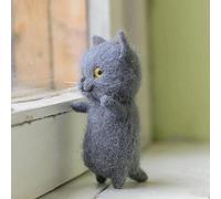 Personalized Cat Wool Felt Material, Needle Felting Art Kit, Adorable Cat Doll (The Blue Cat)