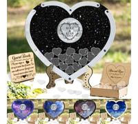 Personalized Celestial Wedding Guest Book Alternative Custom Couple Name Night Sky Rustic Guestbook with 30/50/90 Pcs Heart Baby Shower Anniversary Party Drop Box for Friends Newlyweds