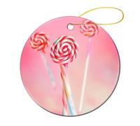 Personalized Ceramic Christmas Ornaments - Colorful Lollipop Round Porcelain Hanging Decor with Double-Sided Printing, Christmas Tree Ornament for Holiday Keepsake Gifts (2.8 Inch)