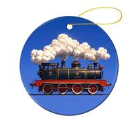 Personalized Ceramic Christmas Ornaments - Steam Train Clouds Round Porcelain Hanging Decor with Double-Sided Printing, Christmas Tree Ornament for Holiday Keepsake Gifts (2.8 Inch)