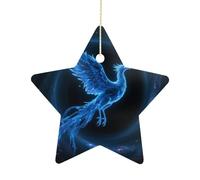 Personalized Ceramic Christmas Star Ornament - Blue Phoenix Double-Sided Star Shaped Tree Ornament, Xmas Tree Hanging Pendant with Gold String for Holiday Home Decoration