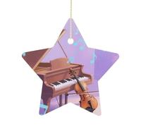 Personalized Ceramic Christmas Star Ornament - Piano Music Notes Double-Sided Star Shaped Tree Ornament, Xmas Tree Hanging Pendant with Gold String for Holiday Home Decoration