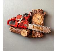 Personalized Chainsaw Logging Themed Clock Custom Name Chainsaw Wall Clock, 2D Logging Wall Art Decor for Home Bedroom Living Room, Christmas Birthday Gifts for Men Dad