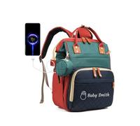 Personalized Changing Bag, Custom Baby Changing Bags with Embroidered Text, Water Resistant Baby Bag, 17 Pockets Nappy Changing Backpacks, 20L Diaper Bag with External USB Charging Port (Blue Red)