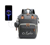 Personalized Changing Bag, Custom Baby Changing Bags with Embroidered Text, Water Resistant Baby Bag, 17 Pockets Nappy Changing Backpacks, 20L Diaper Bag with External USB Charging Port (Dark Grey)