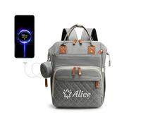 Personalized Changing Bag, Custom Baby Changing Bags with Embroidered Text, Water Resistant Baby Bag, 17 Pockets Nappy Changing Backpacks, 20L Diaper Bag with External USB Charging Port (Light Grey)