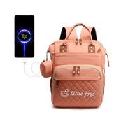 Personalized Changing Bag, Custom Baby Changing Bags with Embroidered Text, Water Resistant Baby Bag, 17 Pockets Nappy Changing Backpacks, 20L Diaper Bag with External USB Charging Port (Pink)