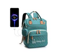 Personalized Changing Bag, Custom Baby Changing Bags with Embroidered Text, Water Resistant Baby Bag, 17 Pockets Nappy Changing Backpacks, 20L Diaper Bag with External USB Charging Port (Green)