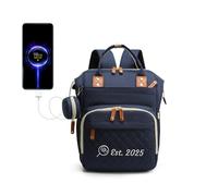 Personalized Changing Bag, Custom Baby Changing Bags with Embroidered Text, Water Resistant Baby Bag, 17 Pockets Nappy Changing Backpacks, 20L Diaper Bag with External USB Charging Port (Blue)