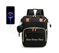 Personalized Changing Bag, Custom Baby Changing Bags with Embroidered Text, Water Resistant Baby Bag, 17 Pockets Nappy Changing Backpacks, 20L Diaper Bag with External USB Charging Port (Black)