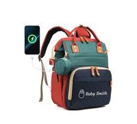 Personalized Changing Bag, Embroidered Baby Changing Bags with Custom Text, Water Resistant Baby Bag, Nappy Changing Backpacks with 17 Pockets, 20L Large Diaper Bag for Mom and Dad (Blue and Red)