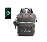 Personalized Changing Bag, Embroidered Baby Changing Bags with Custom Text, Water Resistant Baby Bag, Nappy Changing Backpacks with 17 Pockets, 20L Large Diaper Bag for Mom and Dad (Dark Grey)