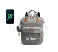 Personalized Changing Bag, Embroidered Baby Changing Bags with Custom Text, Water Resistant Baby Bag, Nappy Changing Backpacks with 17 Pockets, 20L Large Diaper Bag for Mom and Dad (Light Grey)