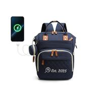 Personalized Changing Bag, Embroidered Baby Changing Bags with Custom Text, Water Resistant Baby Bag, Nappy Changing Backpacks with 17 Pockets, 20L Large Diaper Bag for Mom and Dad (Blue)
