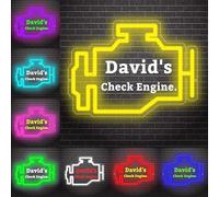 Personalized Check Engine Neon Sign with Name Custom LED Garage Wall Decor for Workshop Carport Repair Shop Carbarn Man Cave Light Up Car Workshop Garage Night Light for Dad Grandpa Husband Men