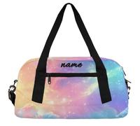 Personalized Cheerleader Dance Duffel Bag for Girl, Custom Gym Sport Weekender Travel Bag Sequin Bling Glitter, Cute Starry Sky, 18.5"L x 9.4"W x 7.8"H
