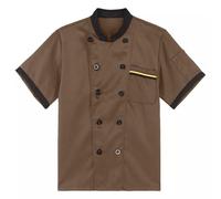 Personalized Chef Jacket Unisex Chefs Coat Custom Short Sleeve Chesfswear Kitchen Uniform for Men Women,Brown,XL