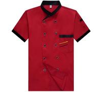 Personalized Chef Jacket Unisex Chefs Coat Custom Short Sleeve Chesfswear Kitchen Uniform for Men Women,Red,M