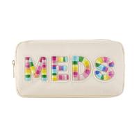 Personalized Chenille Letter Patch MEDS Bag,Cute Nylon Drug Medicine Travel Makeup Bag with Zipper, Preppy Vitamin Organizer Bag for Women and Girls, 01Beige-Rainbow, Cute