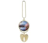 Personalized Cherry Blossom Car Hanging Ornaments Metal Double Side Rearview Mirror Angel Wing Pendants Memorial Sympathy Photo Hanging Charm Gift for Men Women Golden