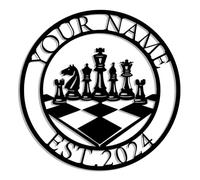 Personalized Chess Metal Sign,Chess Game Pieces Table Board Theme Nursery Wall Name Sign,Chess Board Sign, Custom Name Room Sign,Chess Player Wall Decor, Chess Sign, Gift for Chess Lover (Style-1)