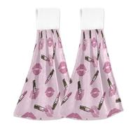 Personalized Chic Lips Pink Kitchen Hand Towels with Hanging Loops Oven Tie Towel Set of 2 Absorbent Cute Kitchen Hand Towels, 18.2 x 14 Inch