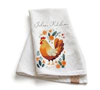 Personalized Chicken Kitchen Towel - Custom Hen Waffle Weave Tea Towel for Farmhouse Decor - Cottagecore Dish Cloth with Name - Decorative Poultry Lover Gift for Her - Absorbent Lint-Free Dish Towel