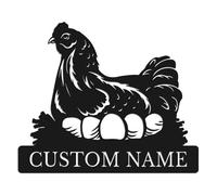 Personalized Chicken Metal Wall Art - Custom Farmhouse Chicken Sign for Kitchen & Garden Decor - Rustic Country Gift with Optional LED Lighting (Style-2)