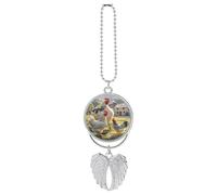 Personalized Chickens and Farm Car Rearview Mirror Ornament Double Side Custom Photo Picture Car Hanging Pendant Accessories Alloy Angel Wings Vehicle Decoration Silver