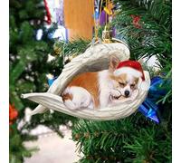 Personalized Chihuahua 2 Sleep in Angel Wings Ornament, Acrylic Christmas Decorative Dog Pendant, Custom Dog Christmas Ornament for Pet Lover, for Tree, Car, Wall, Door (B)
