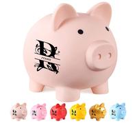 Personalized Children's Name Piggy Bank - Cute Piglet Shaped, Custom Plastic With Monochrome Monogram, Unbreakable Gifts