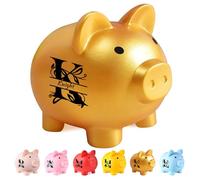 Personalized Children's Name Piggy Bank - Cute Piglet Shaped, Custom Plastic With Monochrome Monogram, Unbreakable Gifts